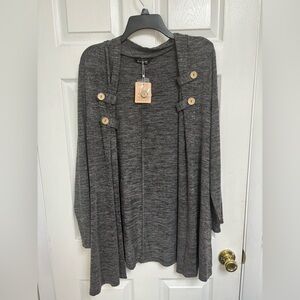 Bloomchic Open-Front Button Detail Sweater Gray Women’s Size 12 NEW